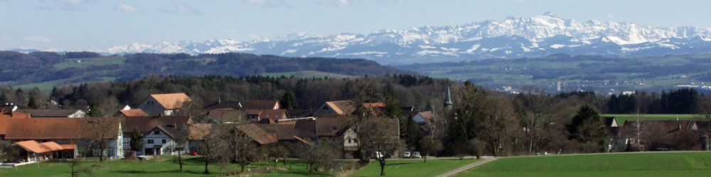 Dorf Raperswilen mit dem Säntis im Hintergrund